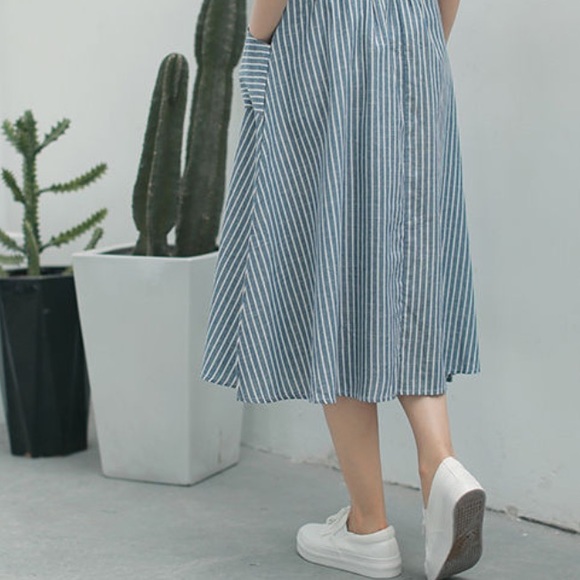 Skirt stripe blue white midi modest size 4 women - Picture 1 of 5